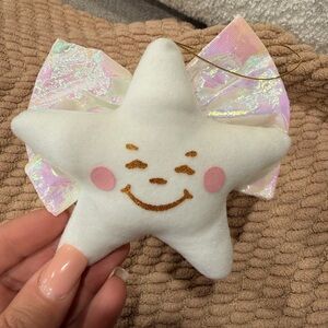 Vintage 1991 Carl’s Jr Star Plush Ornament Smiley Face Angel Bow Holiday Decor